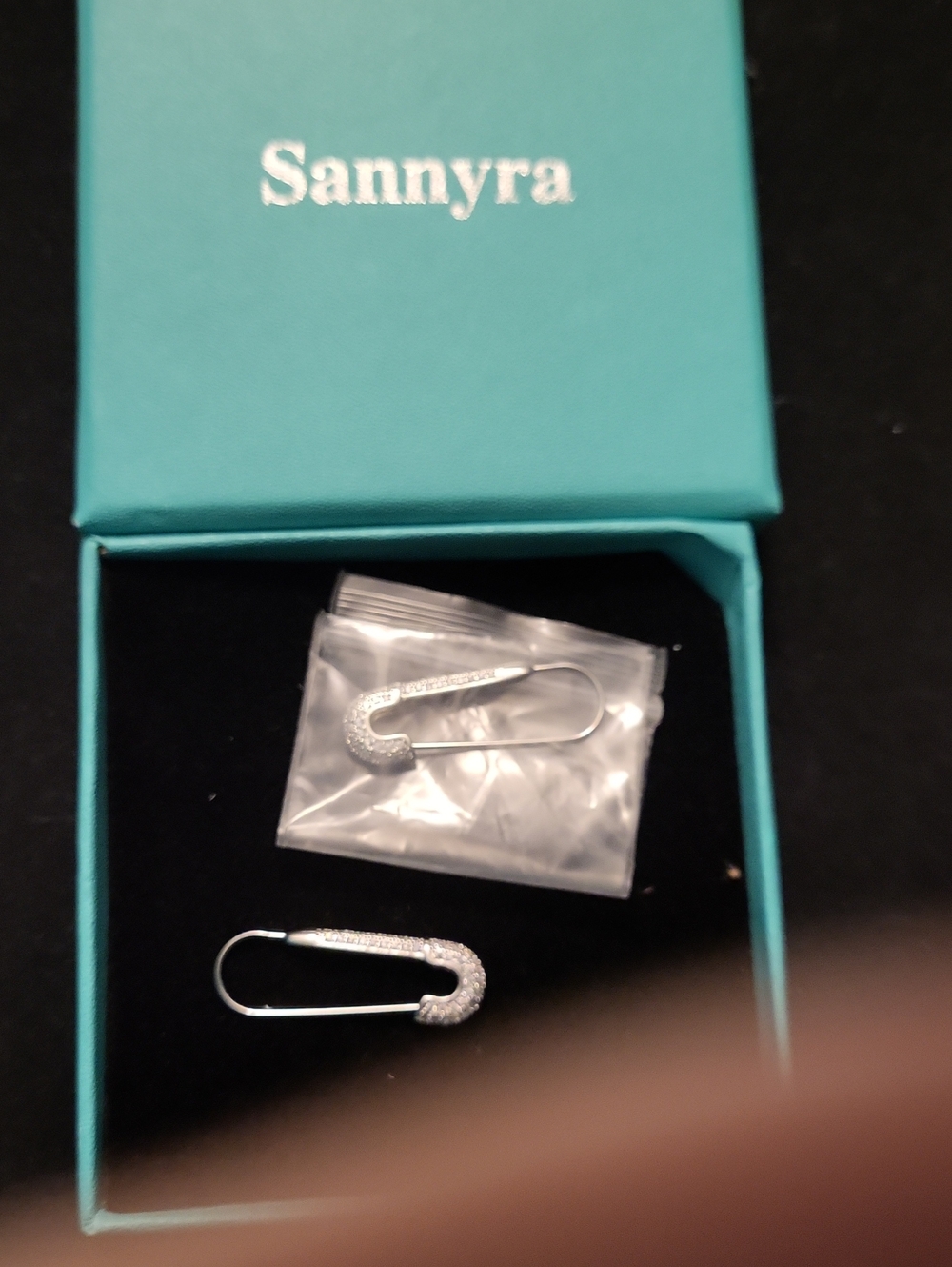 Silver Crystal Safety Pin Earrings - Silver